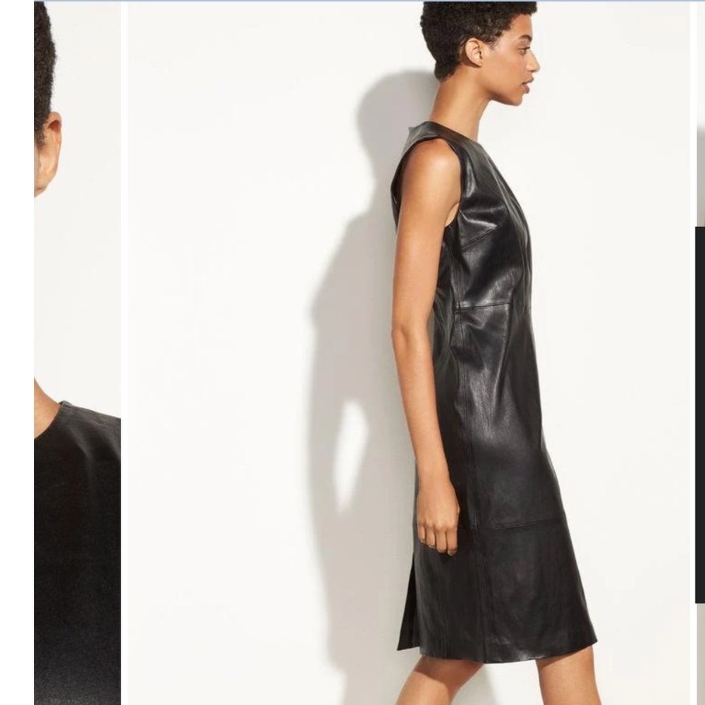 Vince Womens Black 100% Leather Sleeveless Shift Midi Dress Size 12 RN106730
